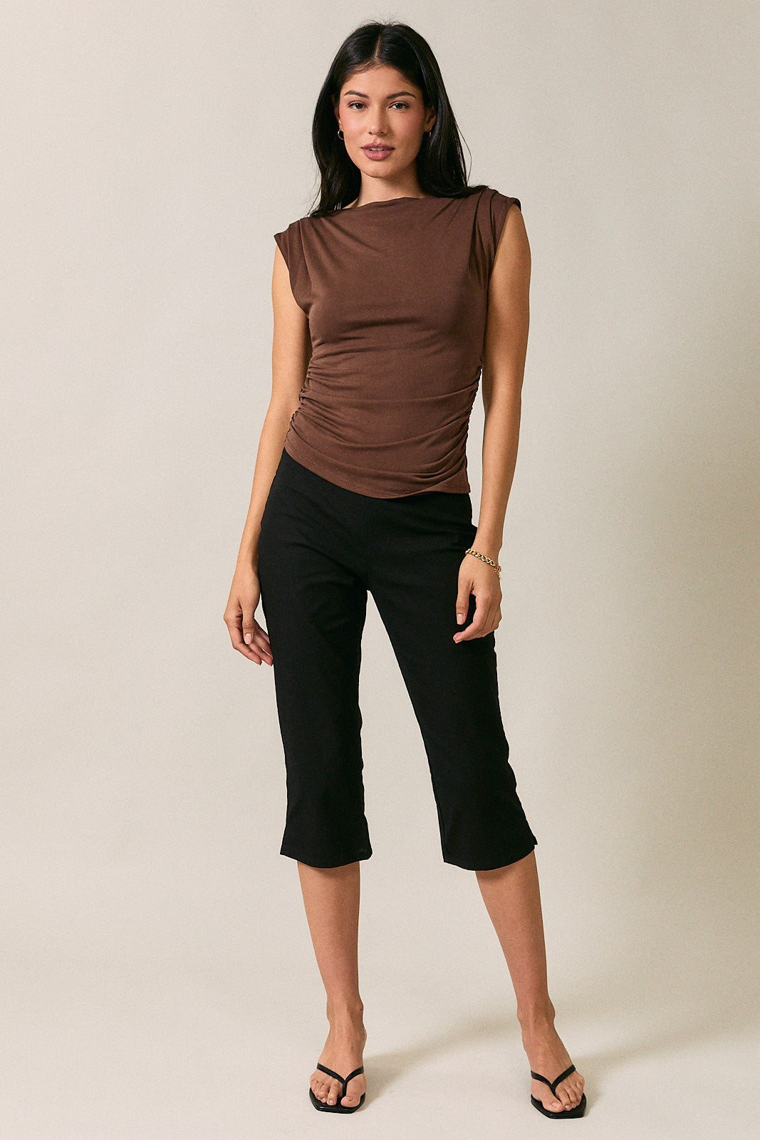 boat neck ruched asymmetric top