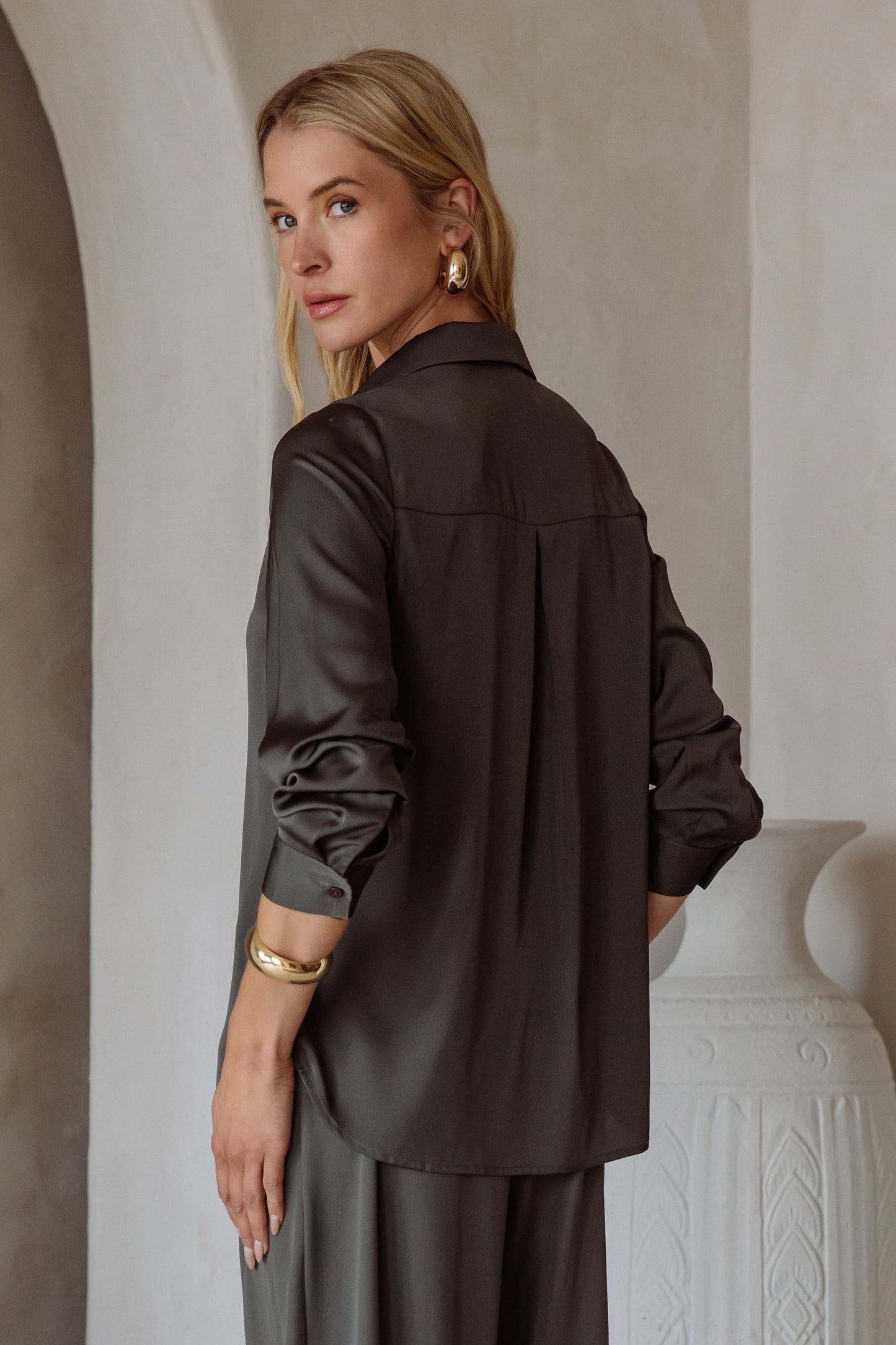 boss lady satin button down