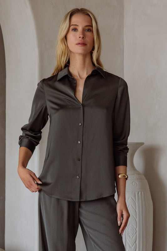 boss lady satin button down