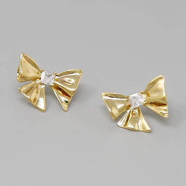 bow cz detail stud earrings
