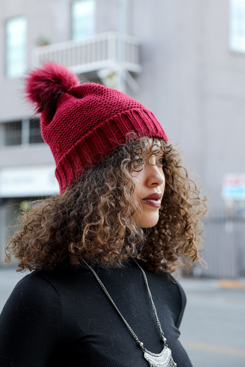 pom beanie with sherpa lining