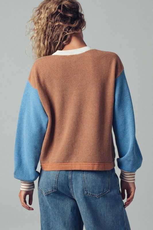 Colorblock Textured Knit Pullover