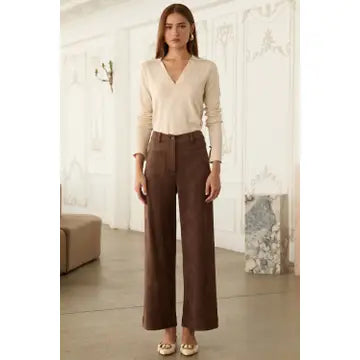 Faux Suede Wide Leg Pants