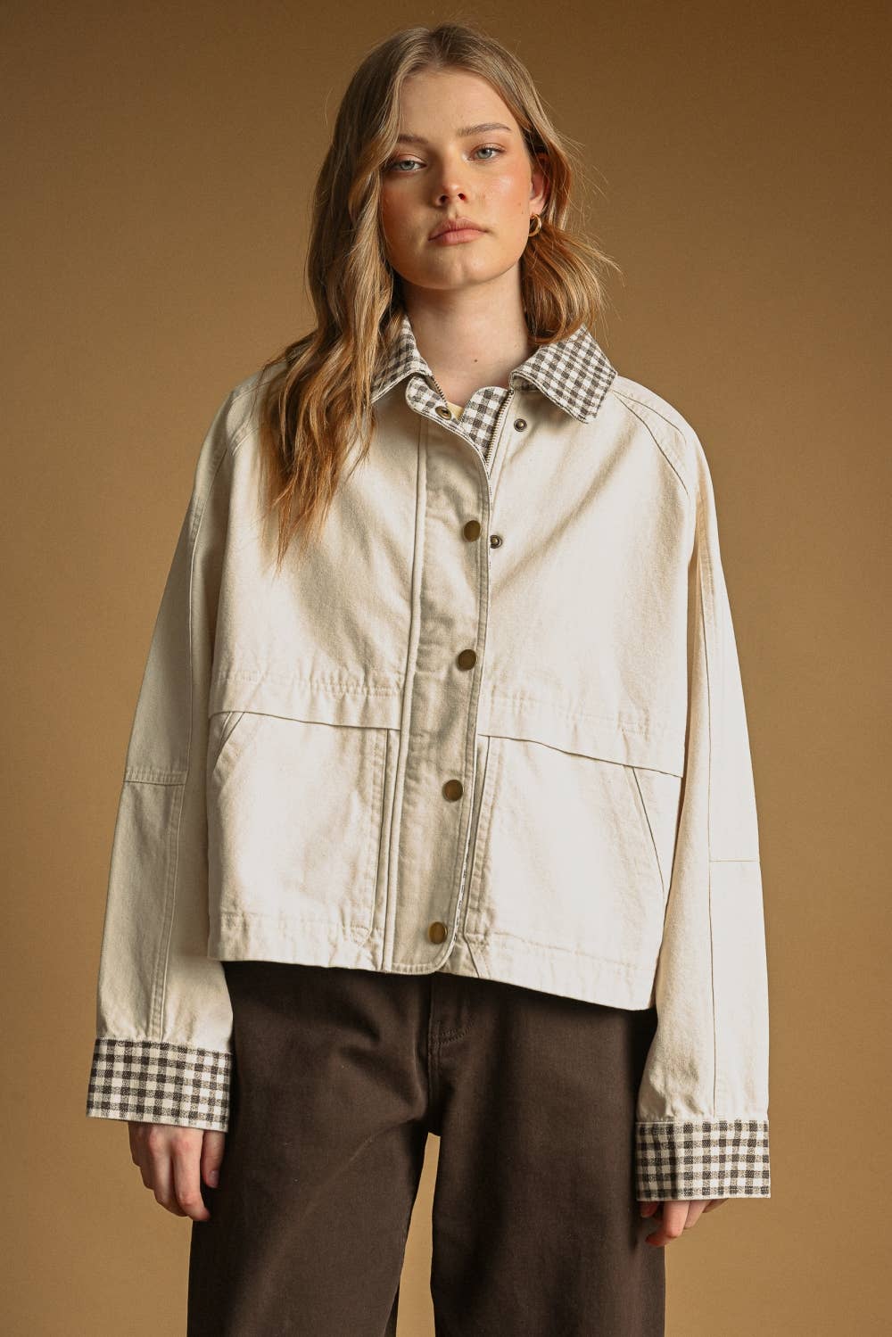 Matilda Gingham Trim Twill Jacket