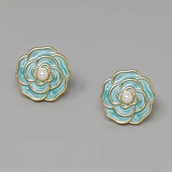 camelia flower enamel stud earrings