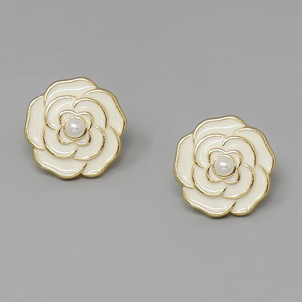 camelia flower enamel stud earrings