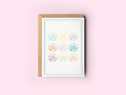 Seashell Square Colorful Beach Coastal Greeting Card