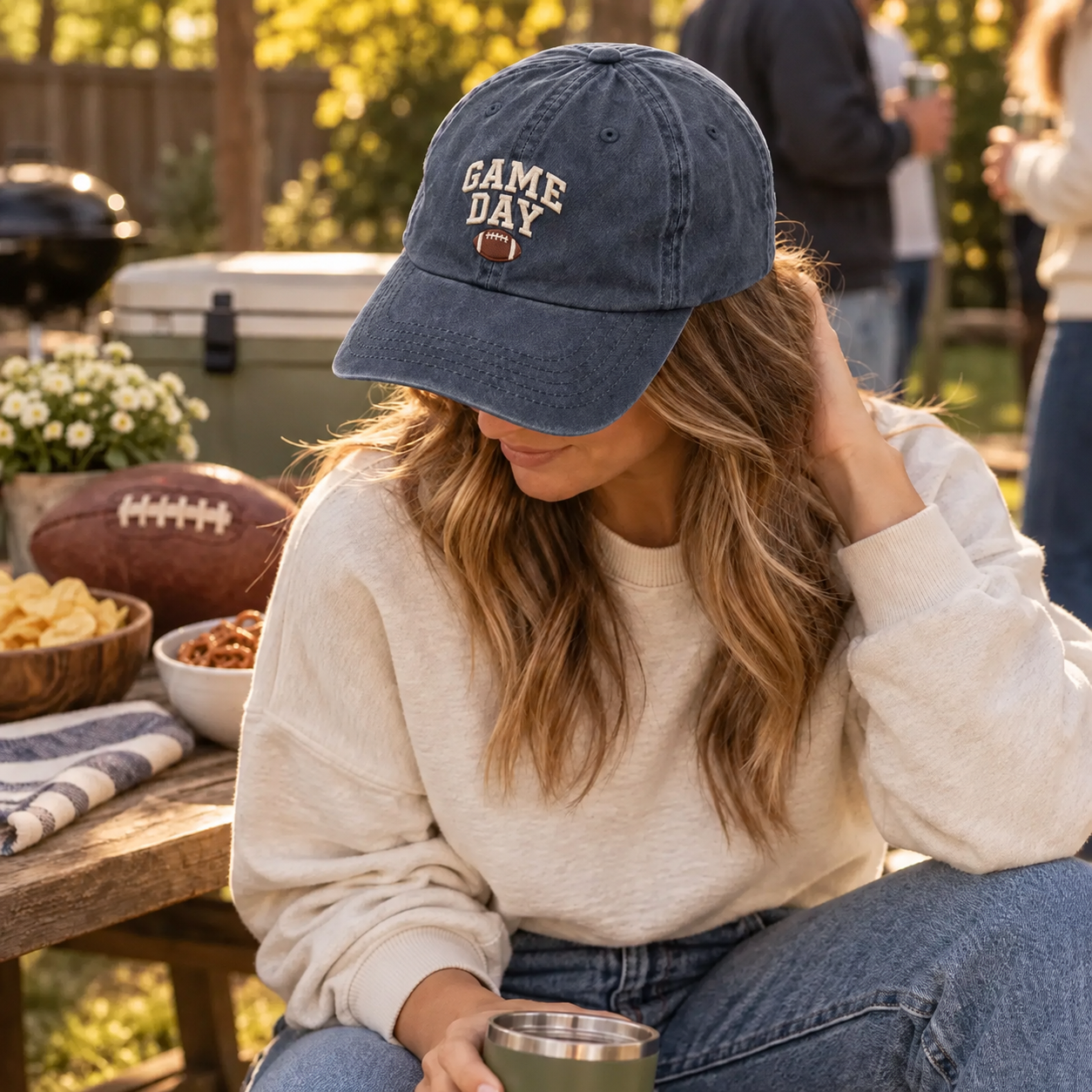 Game Day Football Embroidered Hat – Navy