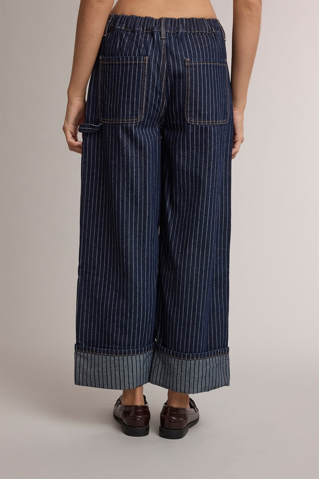 posie pinstripe wide leg cuff denim