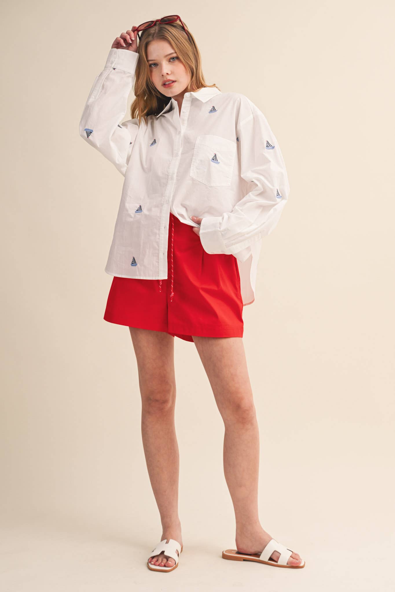 Sailboat Embroidered Button Down Shirt