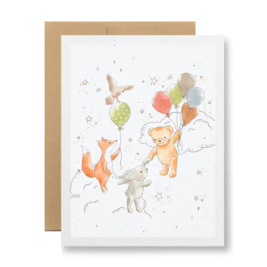 Plantable Seed Paper Greeting Card - {Animal Party Cloud}