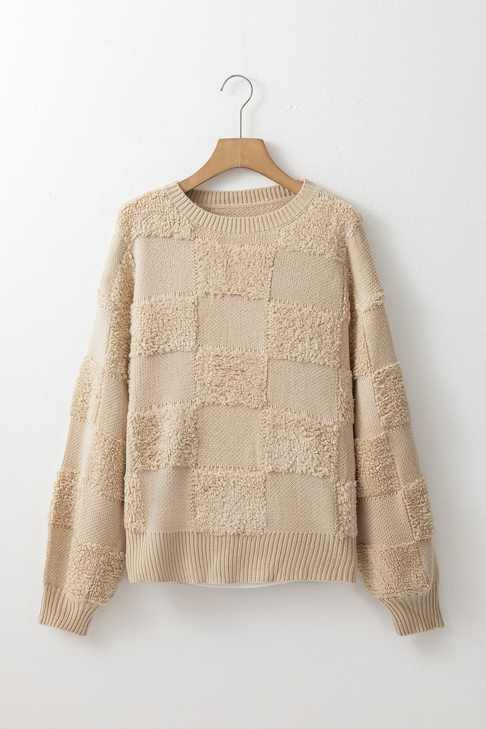 checkered sherpa loose sweater