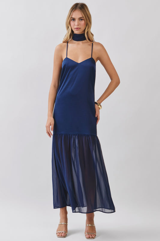 chiffon scarf accent maxi dress