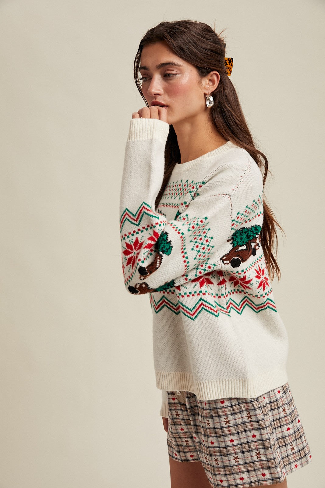 christmas tree car fair isle sweater