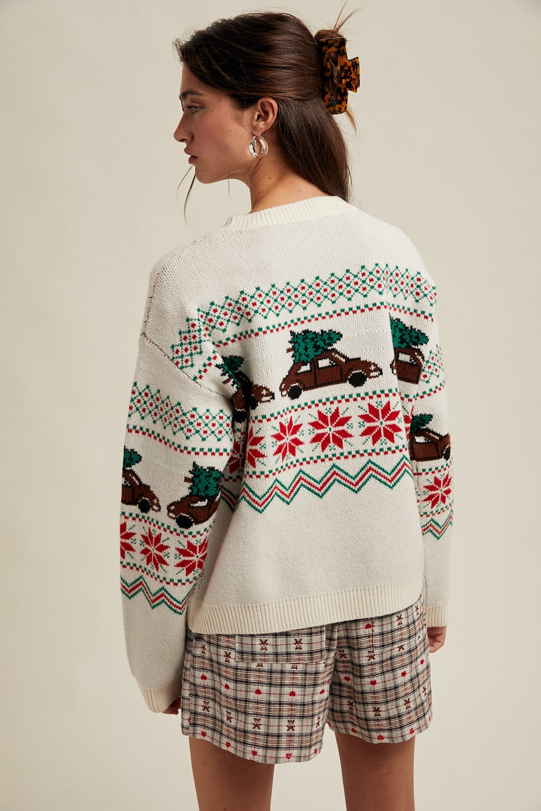 christmas tree car fair isle sweater