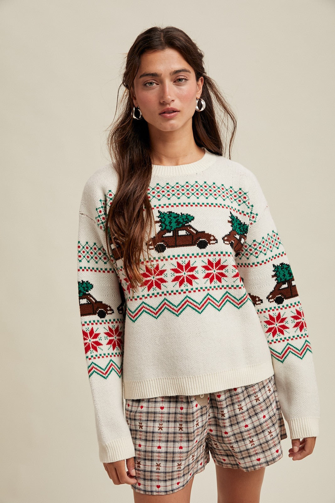 christmas tree car fair isle sweater