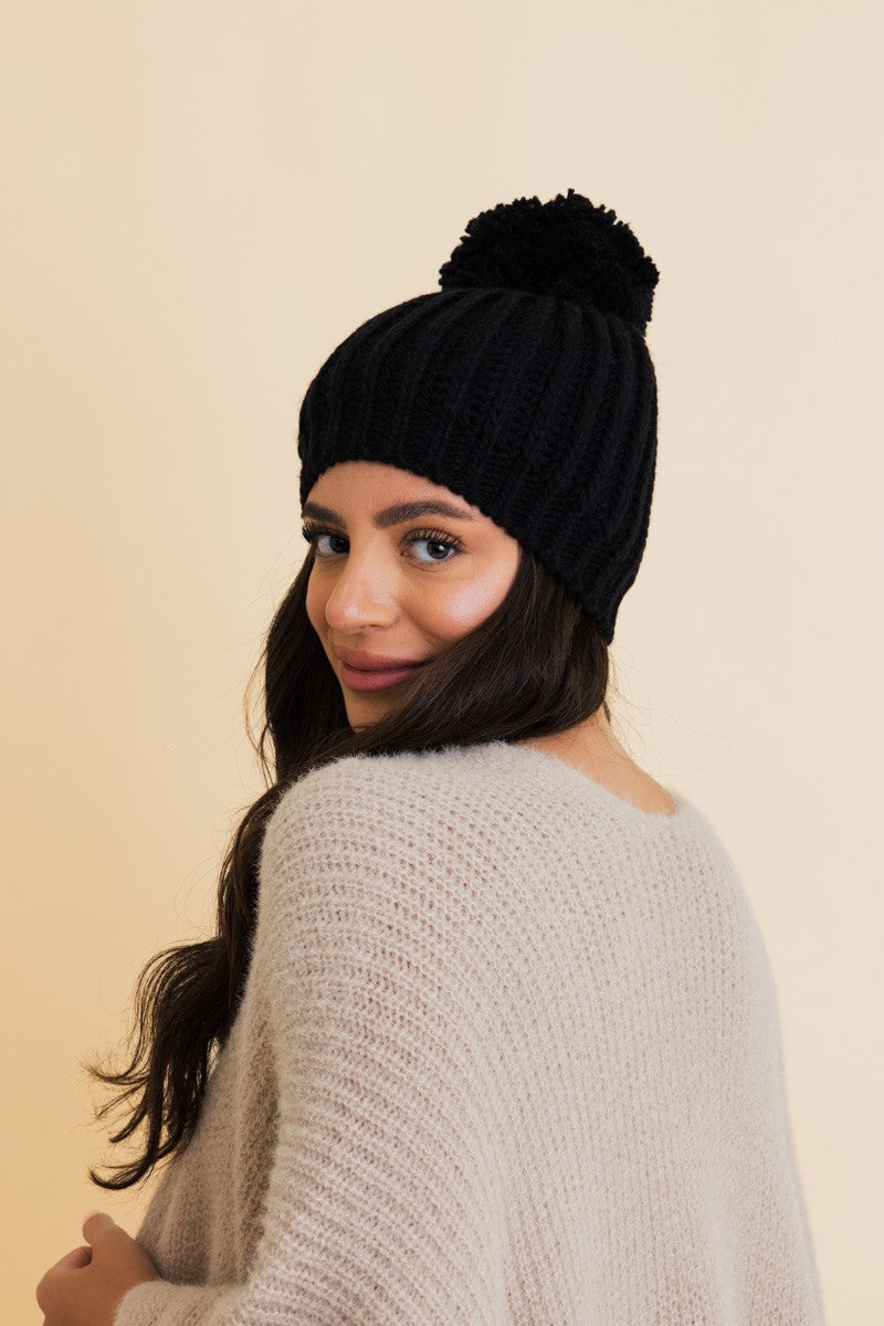 chunky cable knit pom beanie