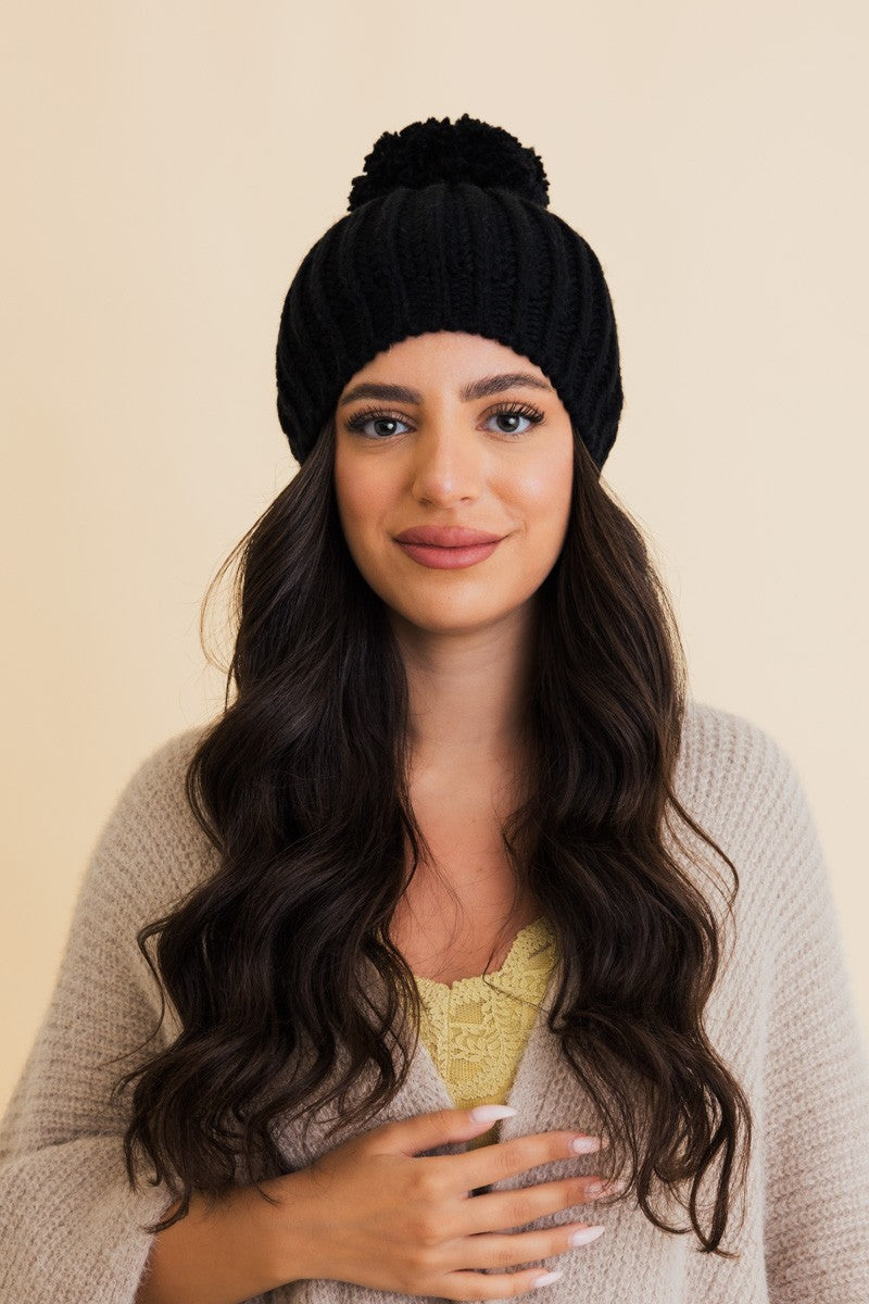 chunky cable knit pom beanie