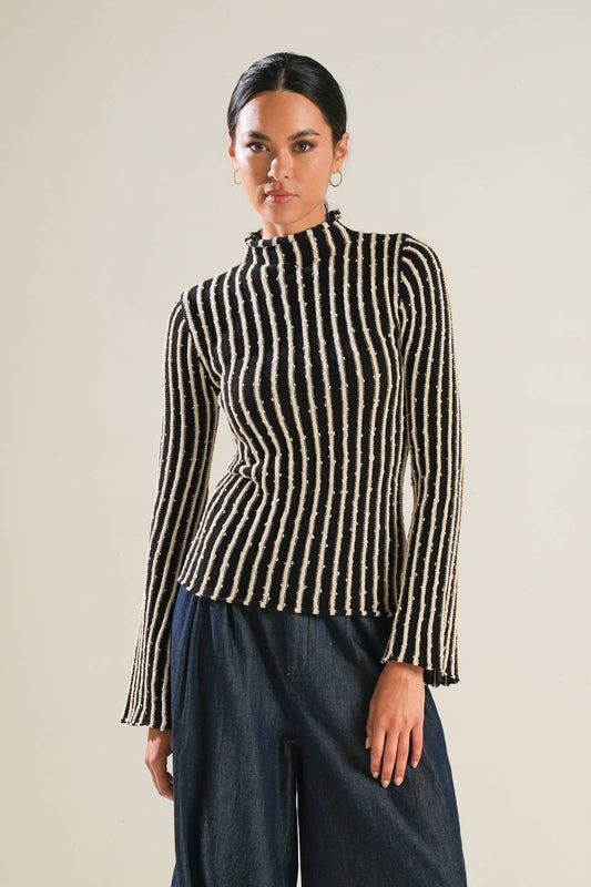 city stripe mock neck