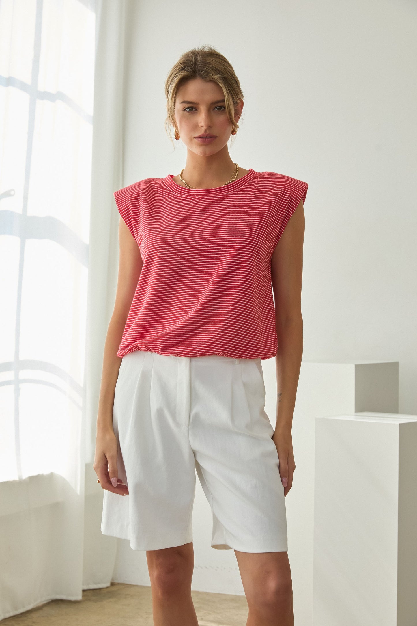 coastal stripe bubble hem tank