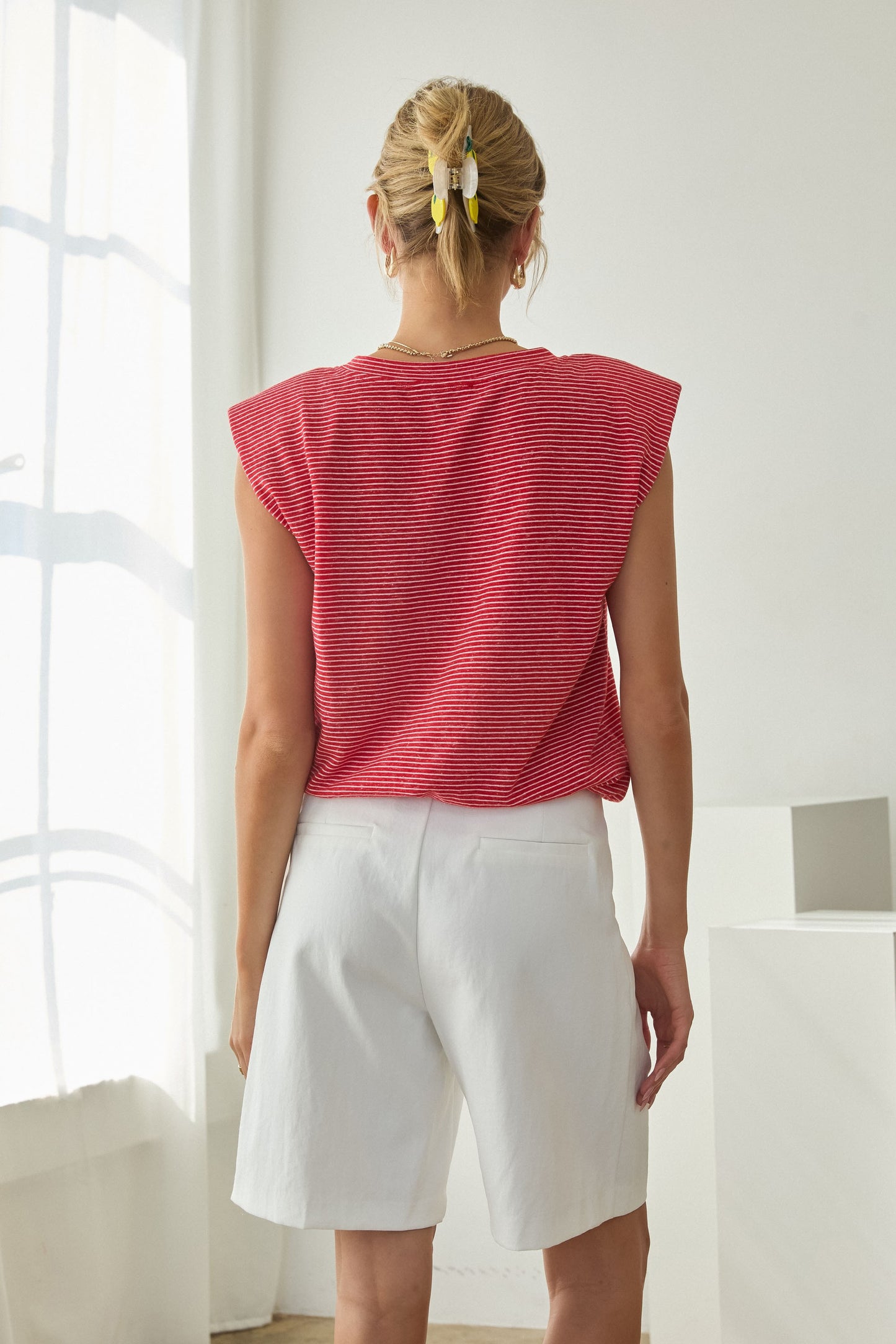 coastal stripe bubble hem tank