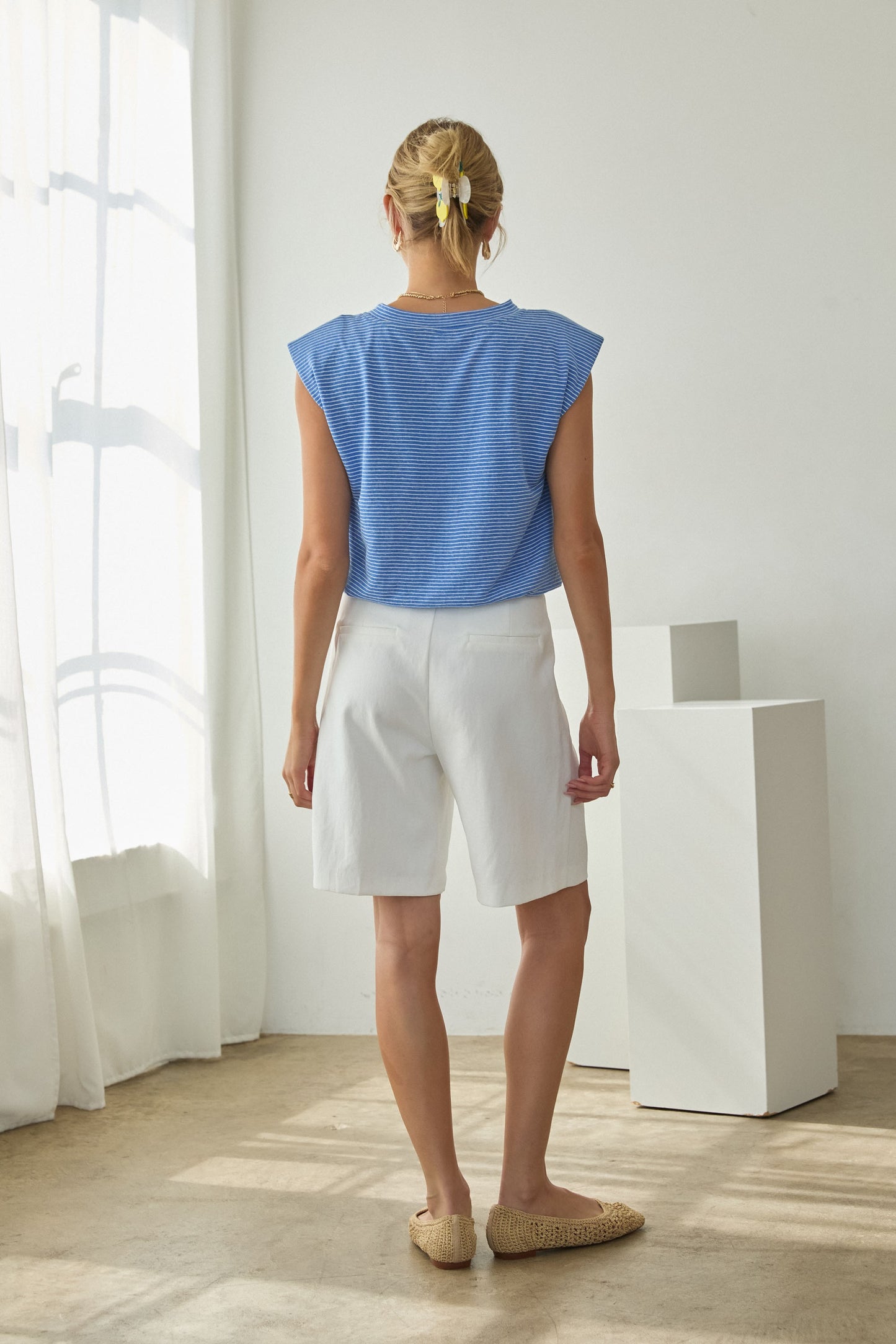 coastal stripe bubble hem tank