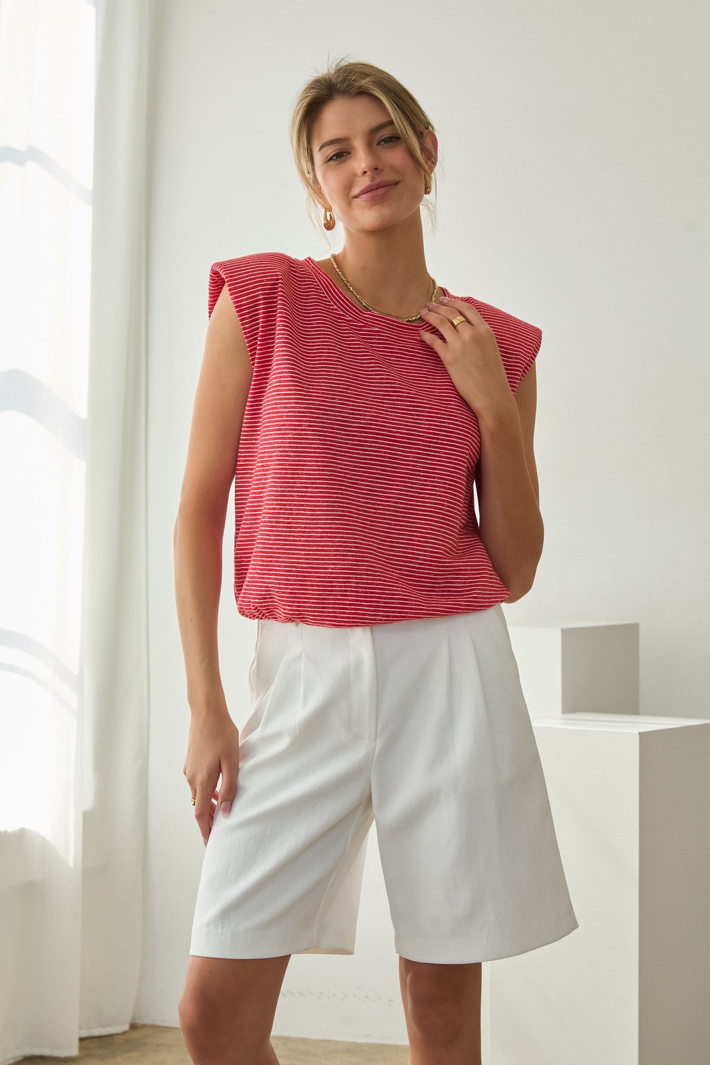 coastal stripe bubble hem tank