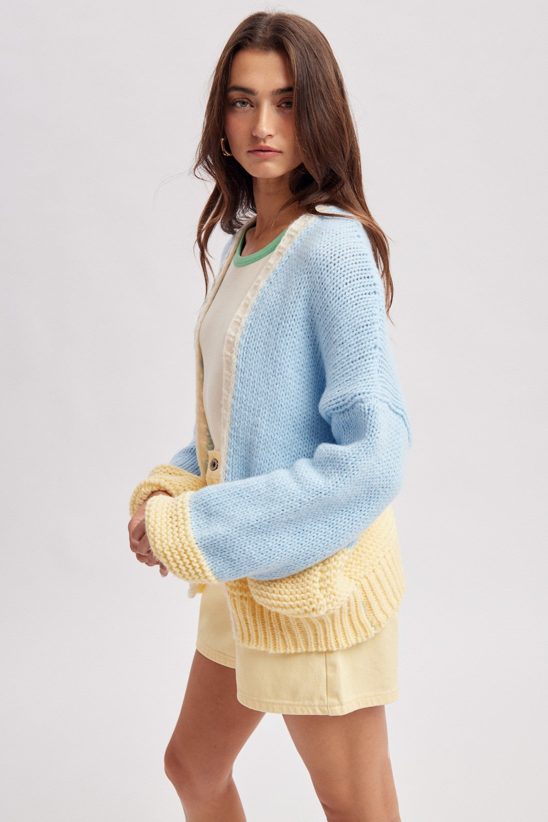 colorblock chunky knit cardigan
