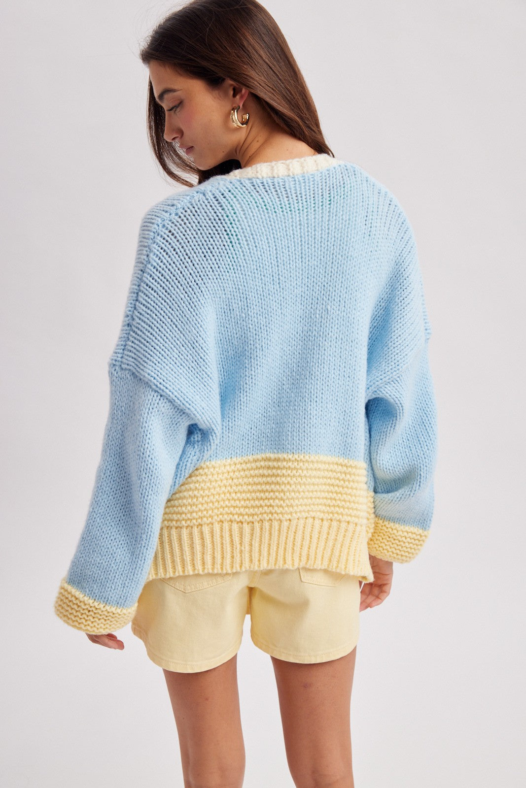 colorblock chunky knit cardigan