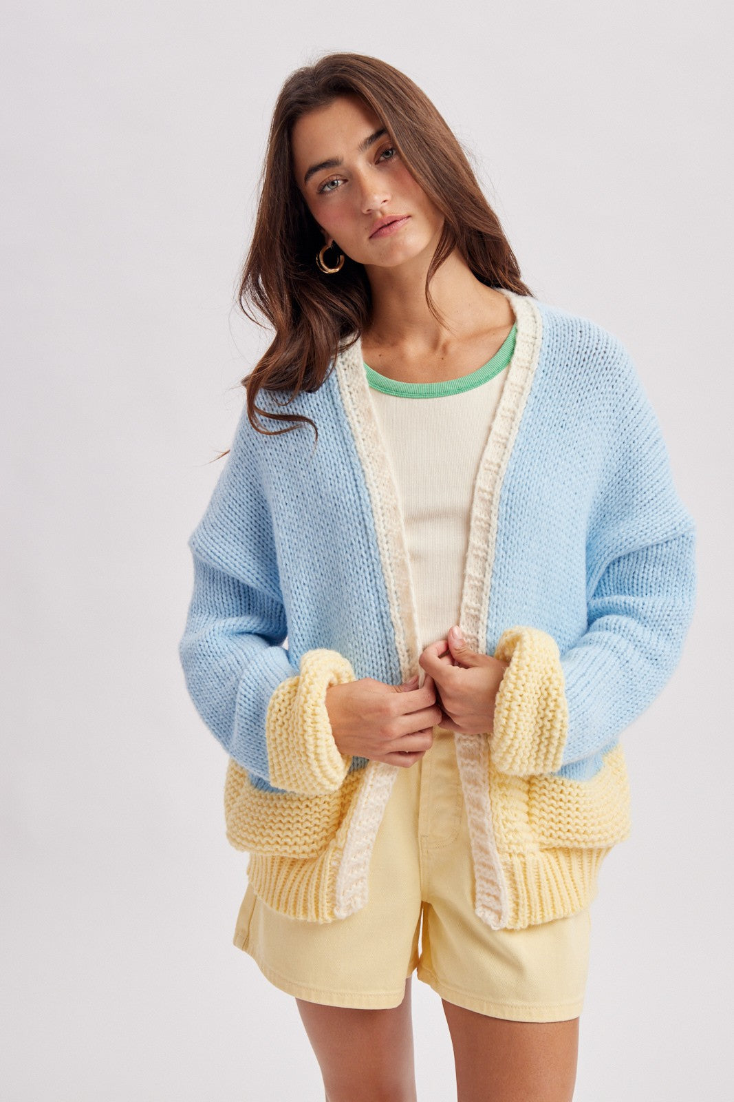 colorblock chunky knit cardigan