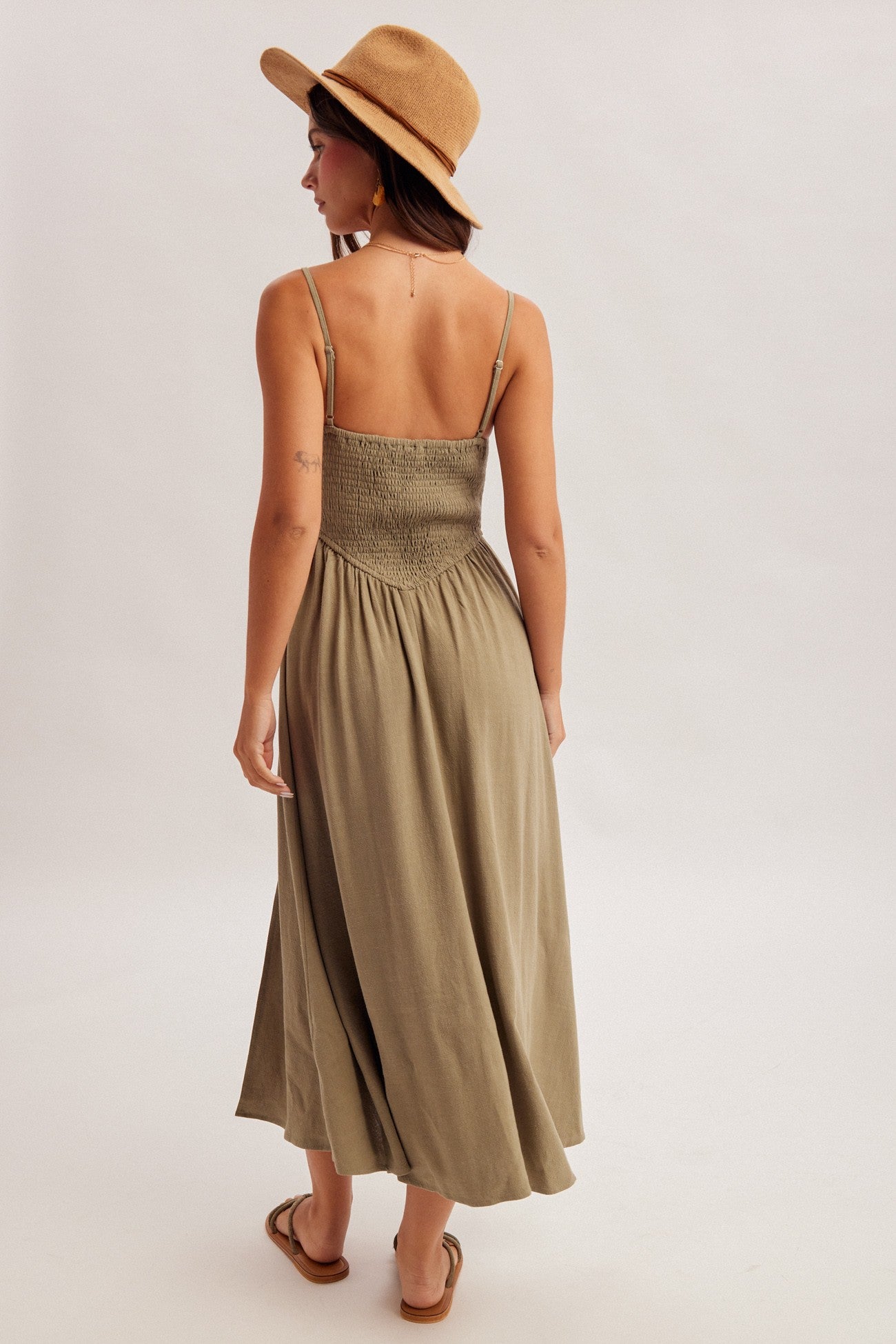 corset smocked midi dress