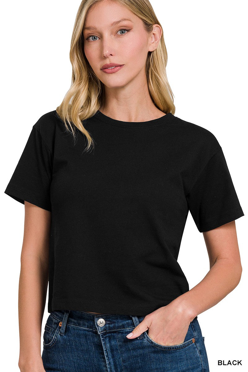 cotton crew neck cropped tee