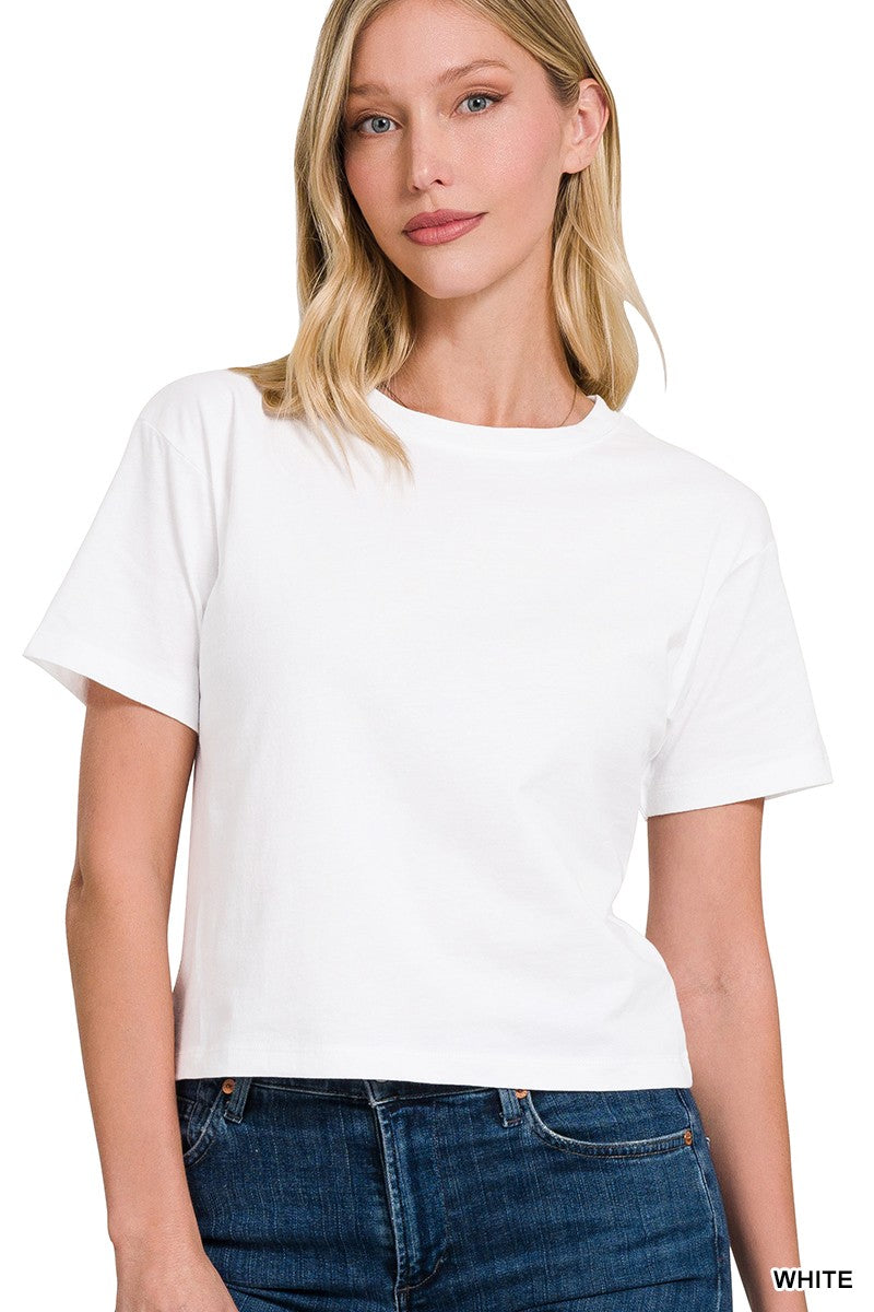 cotton crew neck cropped tee