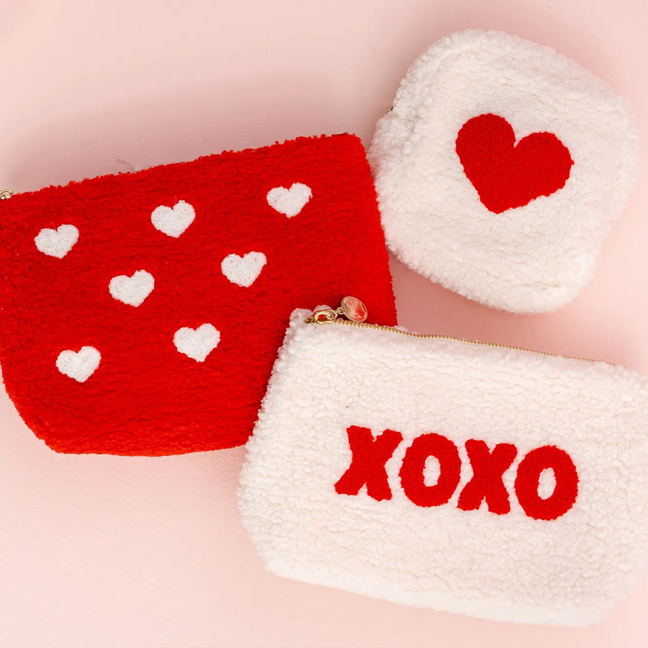 Cream square teddy pouch-heart