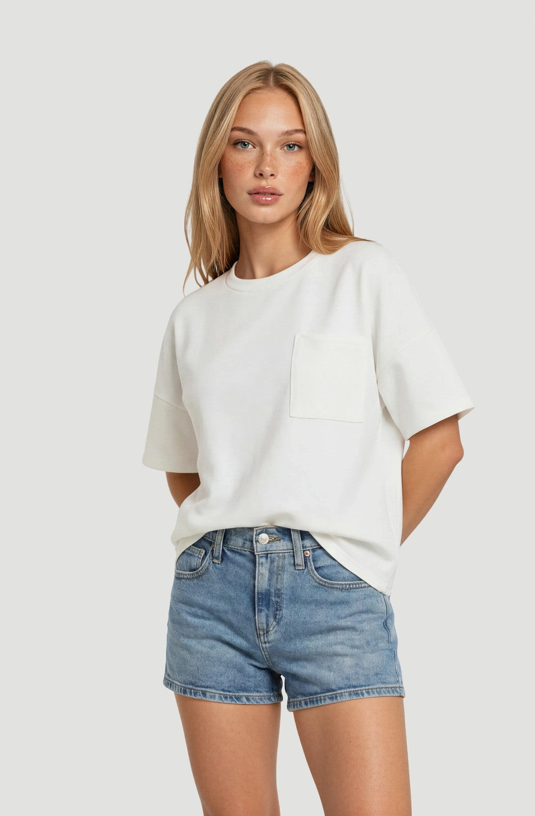 crew neck short sleeve pocketed scuba top