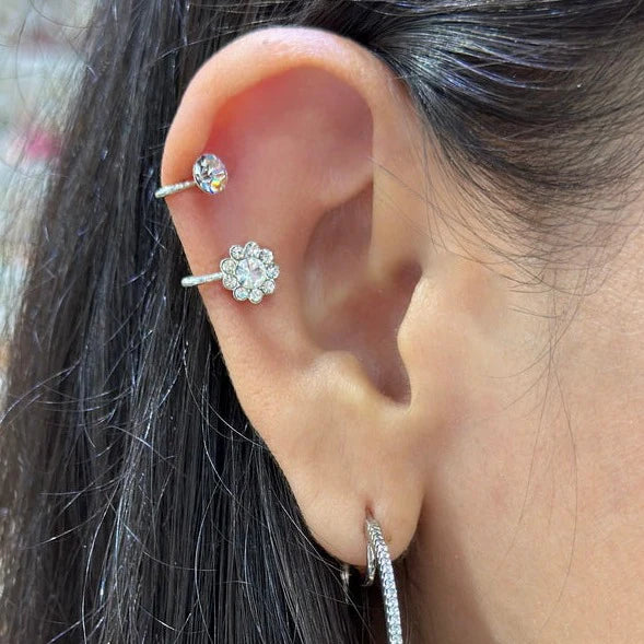 cz flower sterling ear cuff