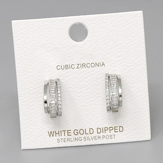 cz pave triple huggie hoop earrings