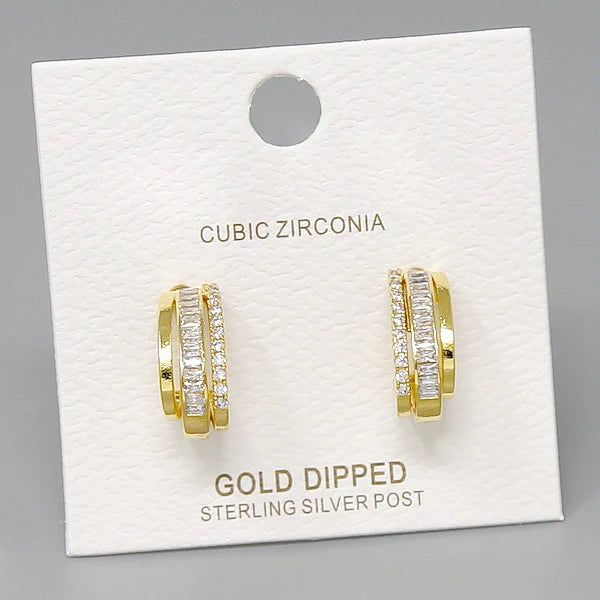 cz pave triple huggie hoop earrings