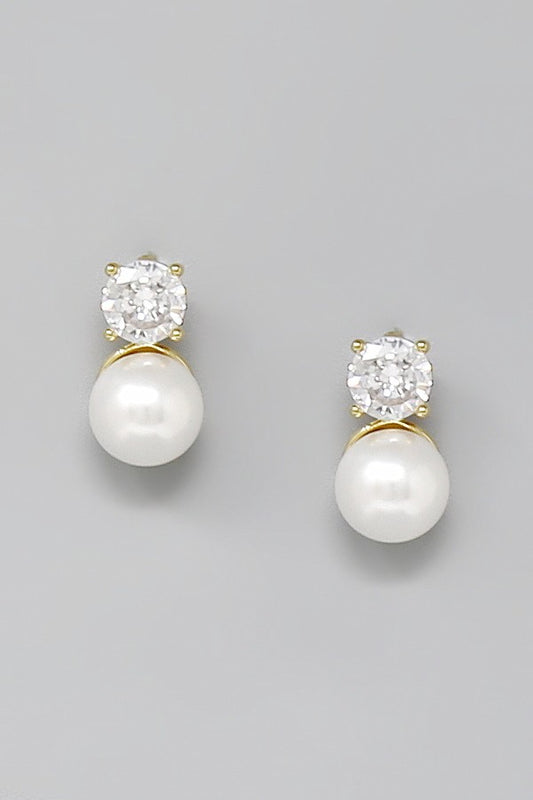 cz stone and pearl stud earrings