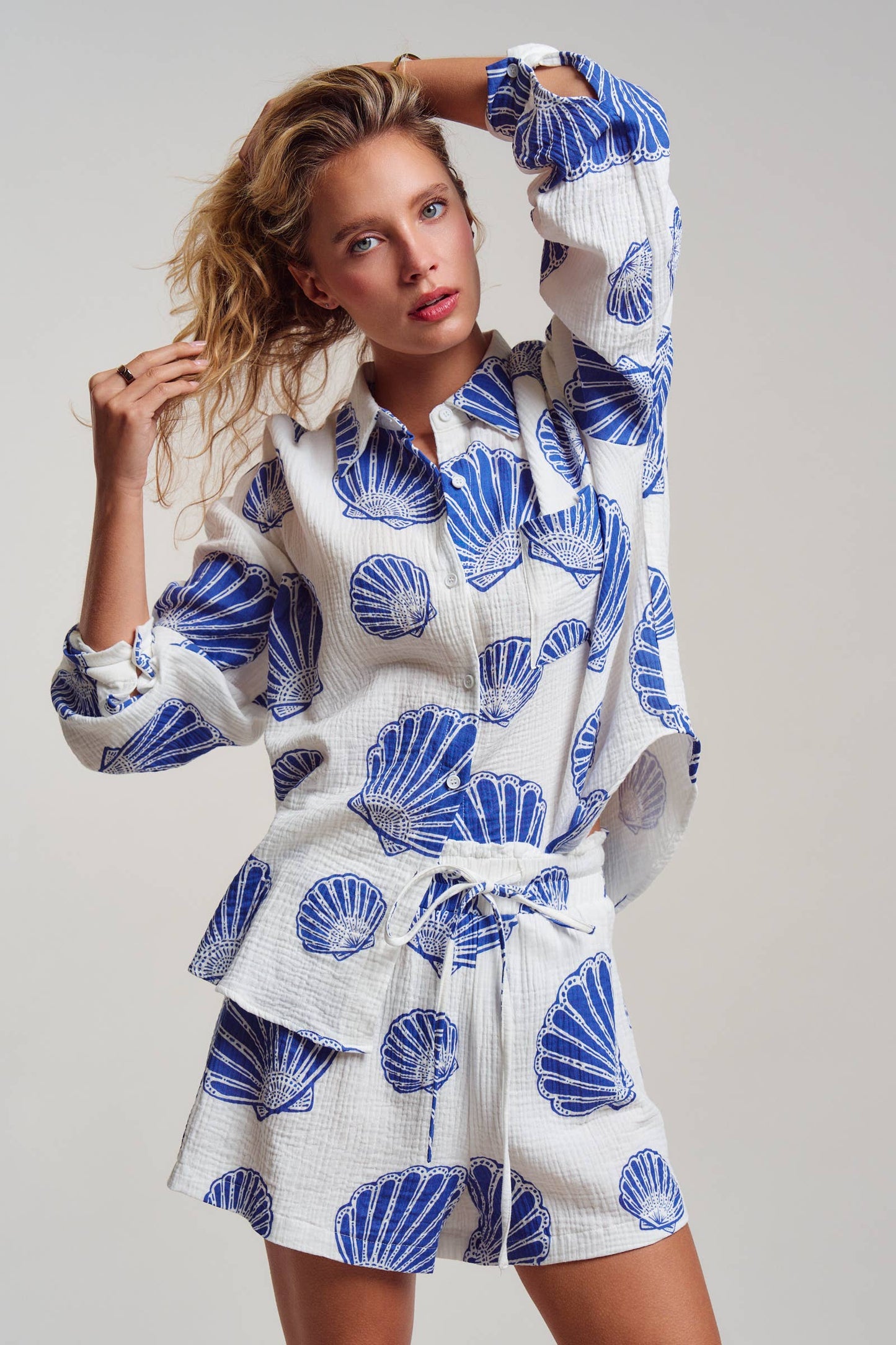 Seaside Blue Shell Cotton Gauze Shirt & Short Set