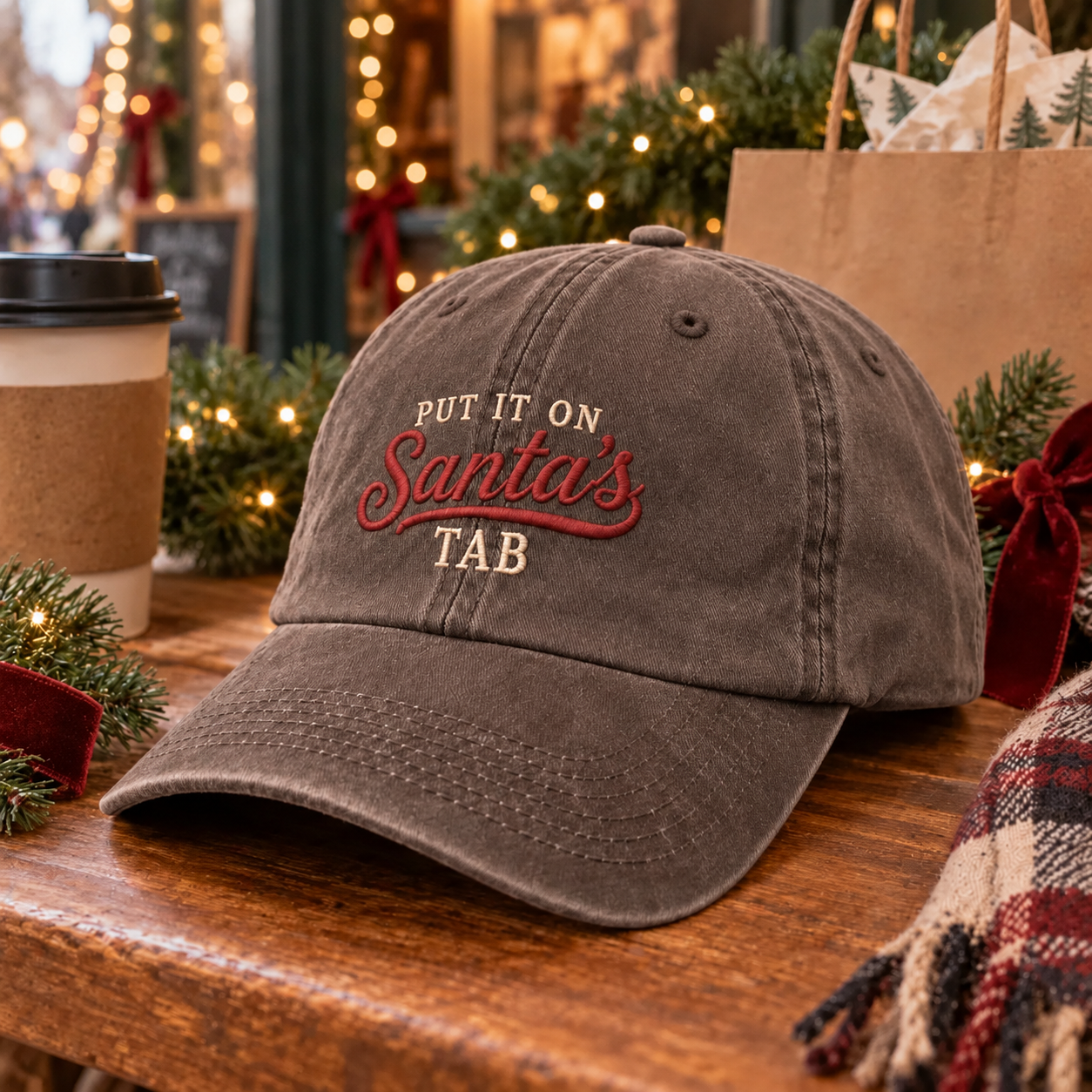 Put It on Santa’s Tab Embroidered Hat – Espresso