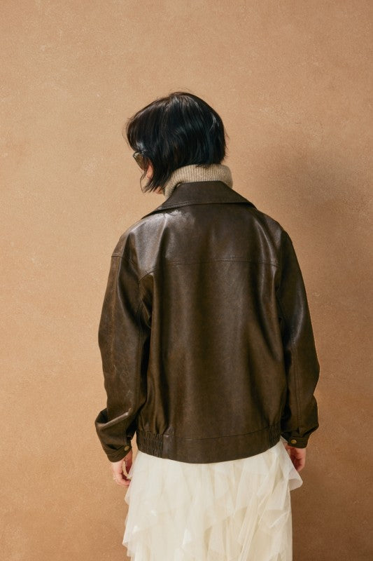 Oversized Faux Leather Biker Jacket