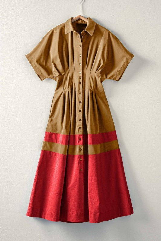 Color Block Button Down Midi Dress