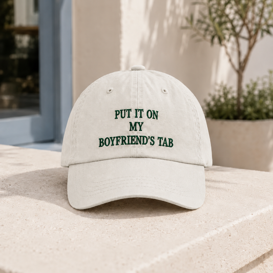 Put It on My Boyfriend’s Tab Embroidered Hat – Ivory