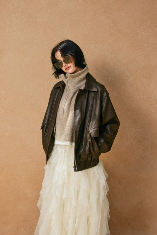 Oversized Faux Leather Biker Jacket