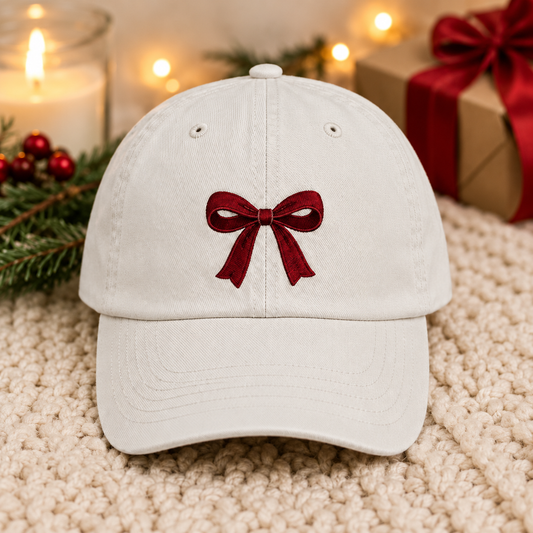 Christmas Bow Embroidered Hat