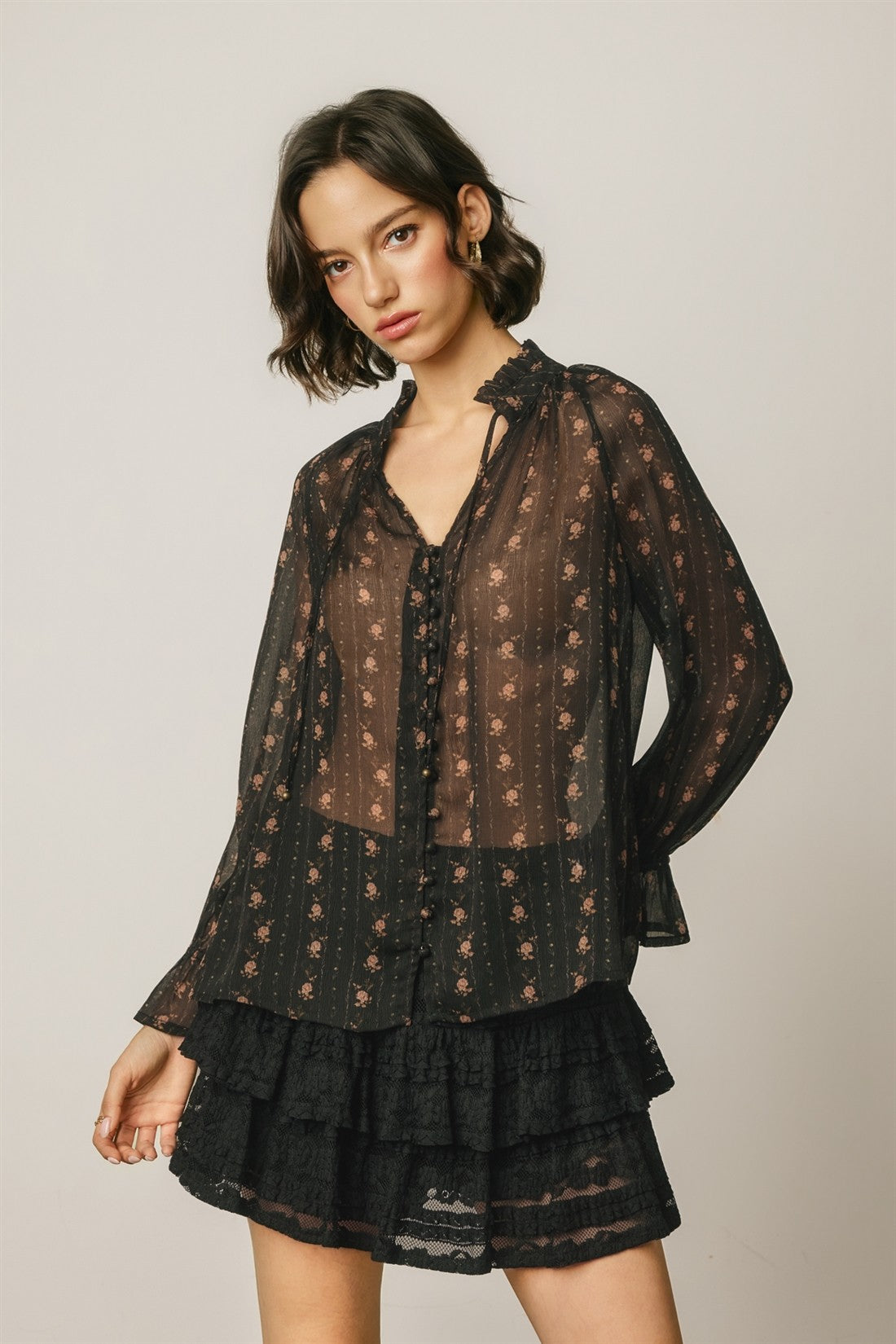 freya floral chiffon ruffled collar blouse