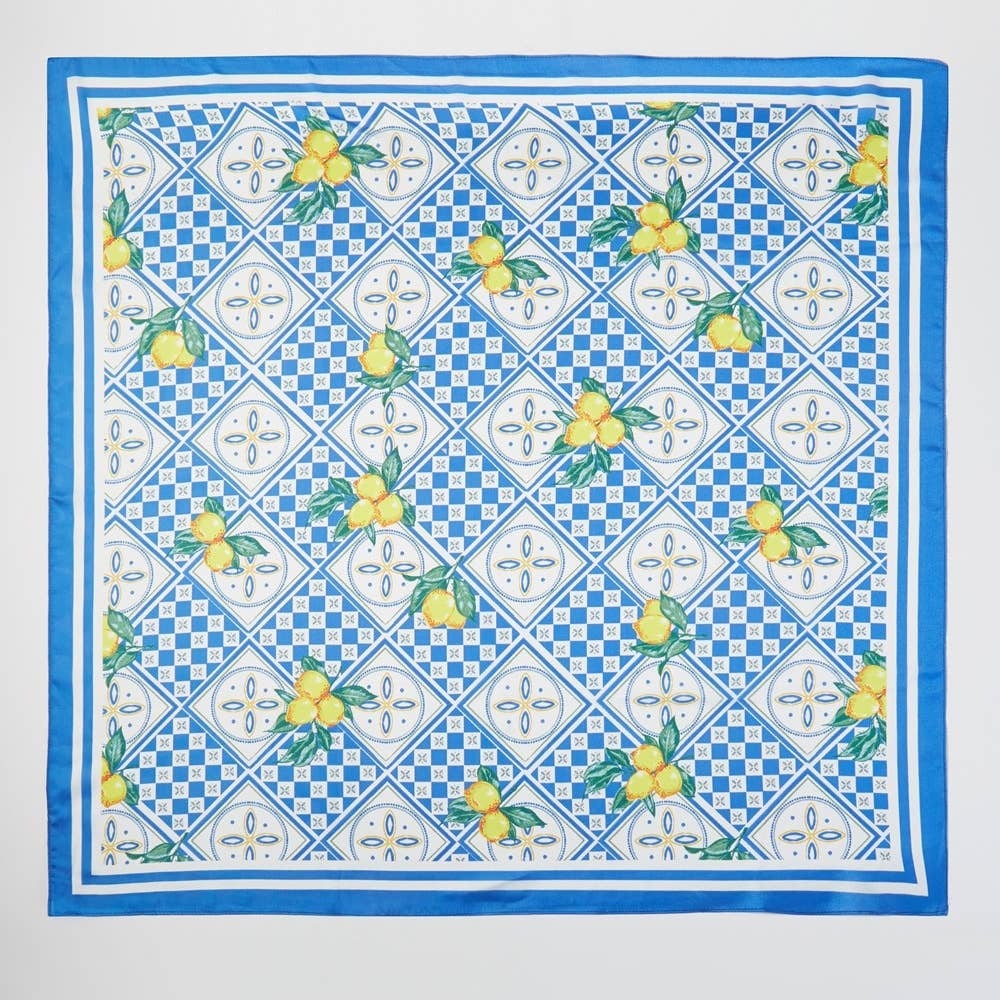 Mosaic Lemon Print Square Bandana Scarf
