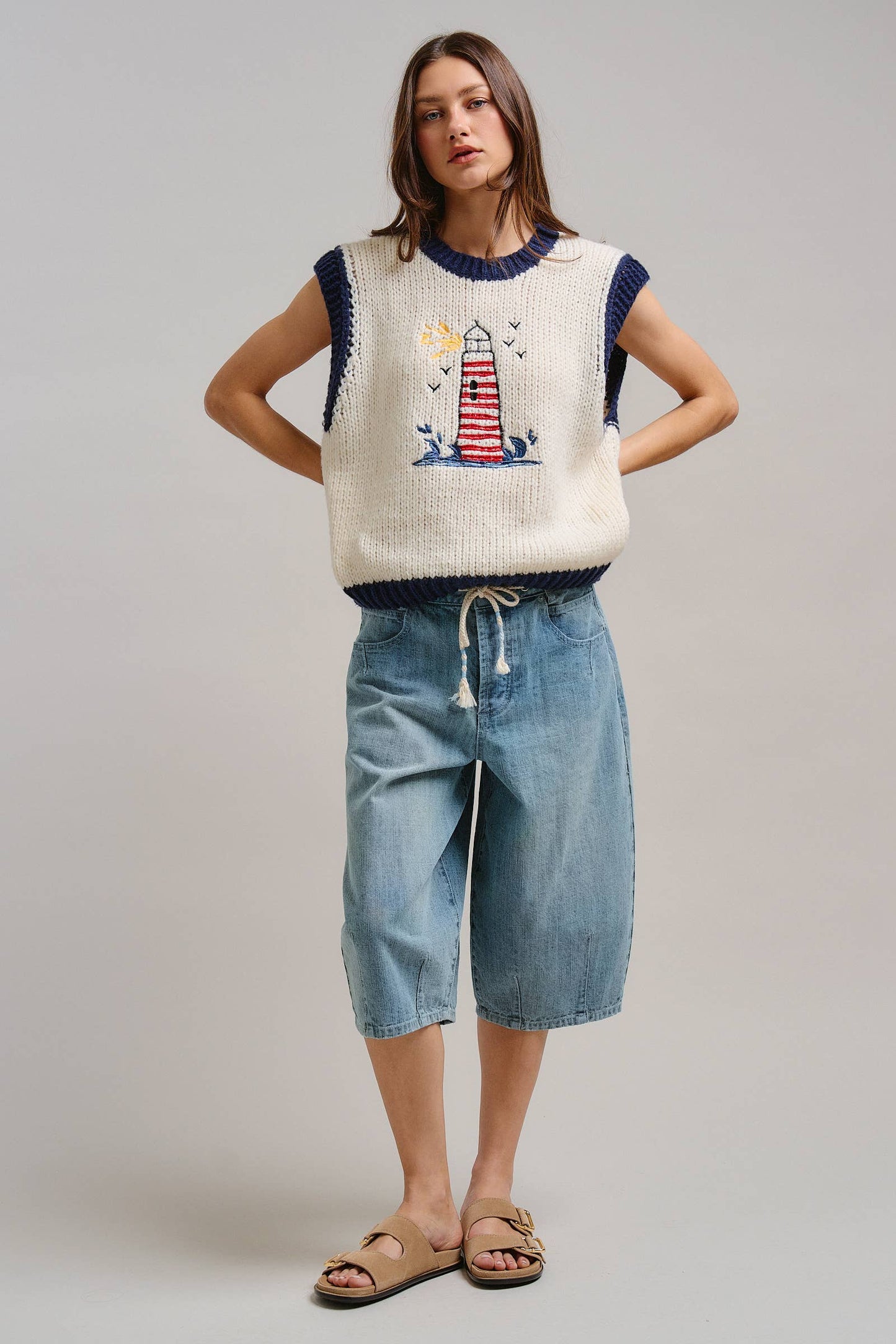 Preppy Lighthouse Graphic Sweater Vest