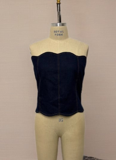 denim scallop hem tube top-curvy